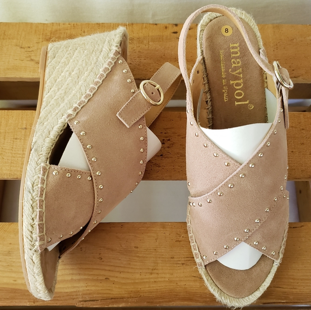 Anthropologie Maypol Suede Studded Wedge Sandals